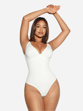 Essential V Neck Tummy Control Thong Bodysuit