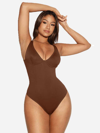 Essential V Neck Tummy Control Thong Bodysuit