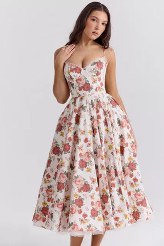 Vanessa Rose Print Tulle Midi Dress