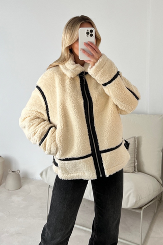 Winnie Cream Teddy Aviator Jacket