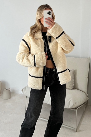 Winnie Cream Teddy Aviator Jacket