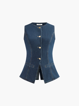 Dana Denim Peplum Vest With Shorts Set