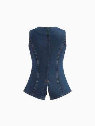 Dana Denim Peplum Vest With Shorts Set