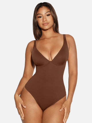 Essential V Neck Tummy Control Thong Bodysuit