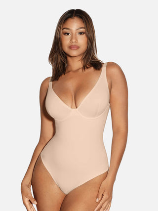 Essential V Neck Tummy Control Thong Bodysuit