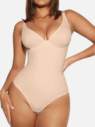 Essential V Neck Tummy Control Thong Bodysuit