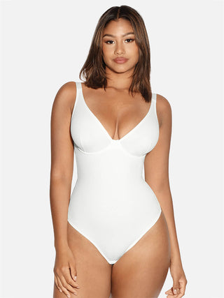 Essential V Neck Tummy Control Thong Bodysuit