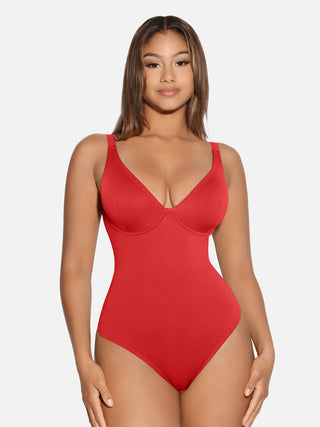 Essential V Neck Tummy Control Thong Bodysuit