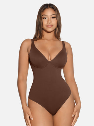 Essential V Neck Tummy Control Thong Bodysuit