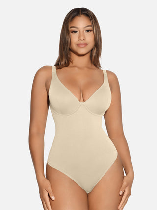 Essential V Neck Tummy Control Thong Bodysuit