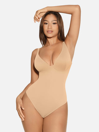 Essential V Neck Tummy Control Thong Bodysuit