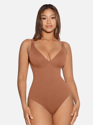 Essential V Neck Tummy Control Thong Bodysuit