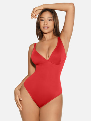 Essential V Neck Tummy Control Thong Bodysuit