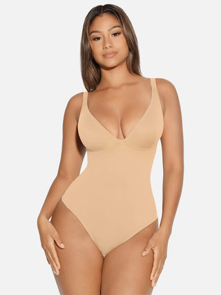 Essential V Neck Tummy Control Thong Bodysuit