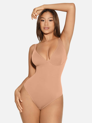 Essential V Neck Tummy Control Thong Bodysuit