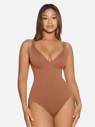 Essential V Neck Tummy Control Thong Bodysuit