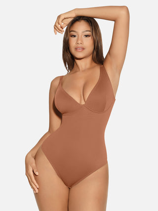 Essential V Neck Tummy Control Thong Bodysuit