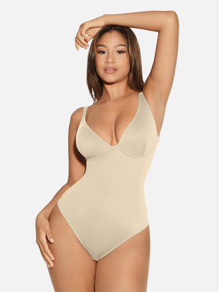 Essential V Neck Tummy Control Thong Bodysuit