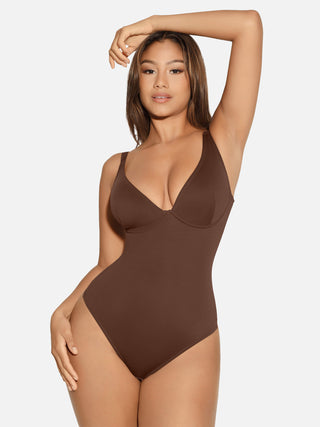 Essential V Neck Tummy Control Thong Bodysuit