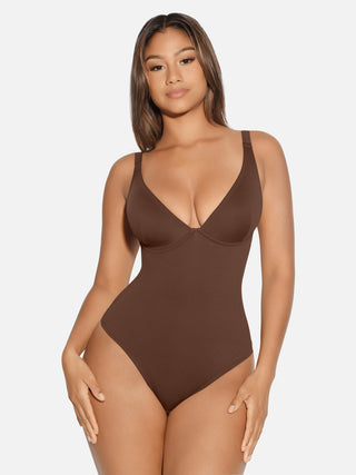 Essential V Neck Tummy Control Thong Bodysuit