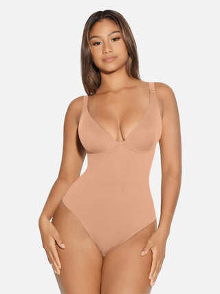 Essential V Neck Tummy Control Thong Bodysuit