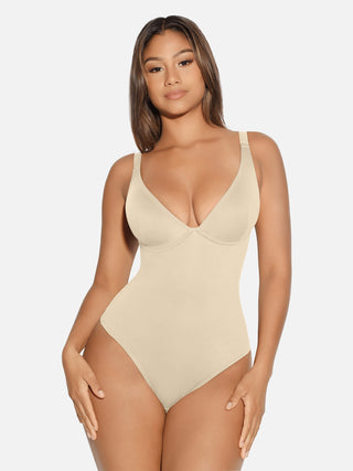 Essential V Neck Tummy Control Thong Bodysuit