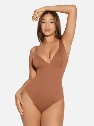 Essential V Neck Tummy Control Thong Bodysuit