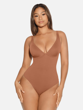 Essential V Neck Tummy Control Thong Bodysuit