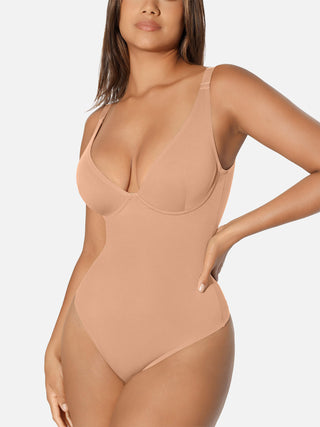 Essential V Neck Tummy Control Thong Bodysuit