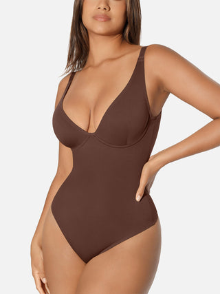 Essential V Neck Tummy Control Thong Bodysuit