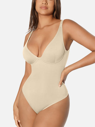 Essential V Neck Tummy Control Thong Bodysuit