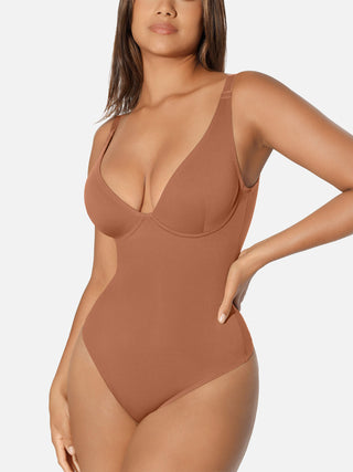 Essential V Neck Tummy Control Thong Bodysuit