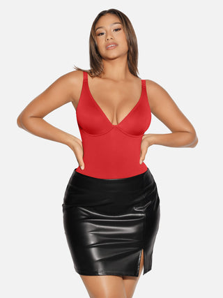 Essential V Neck Tummy Control Thong Bodysuit