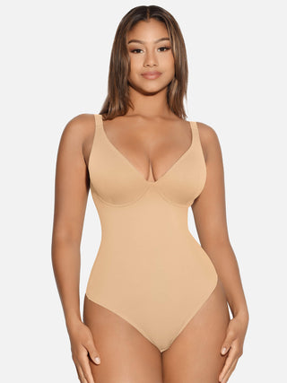 Essential V Neck Tummy Control Thong Bodysuit