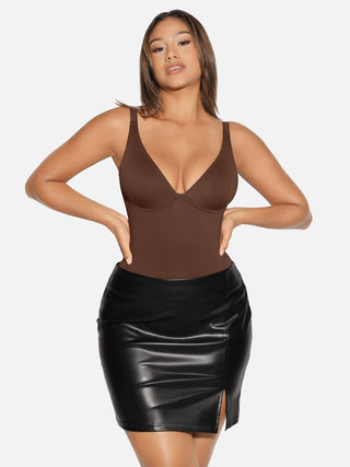 Essential V Neck Tummy Control Thong Bodysuit