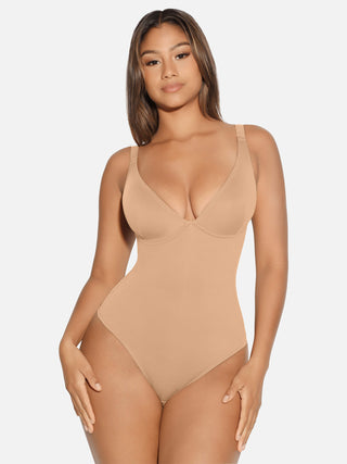 Essential V Neck Tummy Control Thong Bodysuit