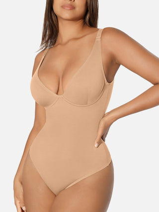 Essential V Neck Tummy Control Thong Bodysuit