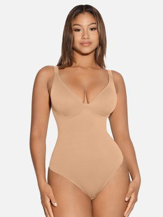 Essential V Neck Tummy Control Thong Bodysuit