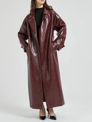 Blanche Burgundy Wet Leather Trench Coat