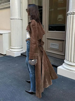 Victoria Suede Belted Trench Coat