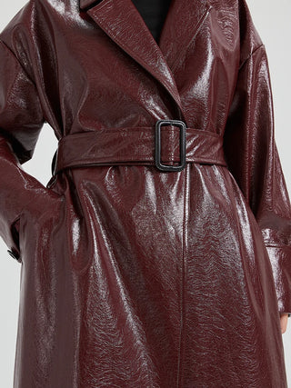 Blanche Burgundy Wet Leather Trench Coat