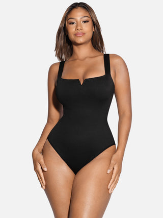 Essential V Neck Tummy Control Thong Bodysuit