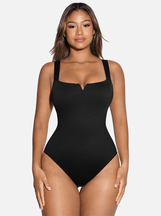 Essential V Neck Tummy Control Thong Bodysuit