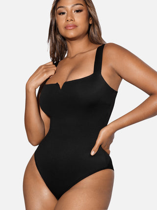 Essential V Neck Tummy Control Thong Bodysuit