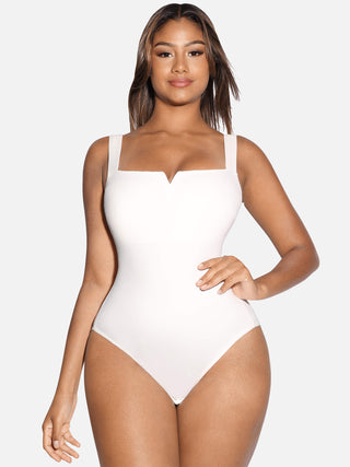 Essential V Neck Tummy Control Thong Bodysuit