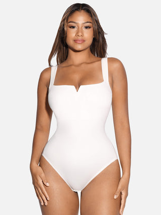 Essential V Neck Tummy Control Thong Bodysuit