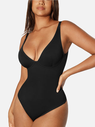 Essential V Neck Tummy Control Thong Bodysuit