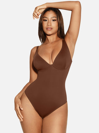 Essential V Neck Tummy Control Thong Bodysuit