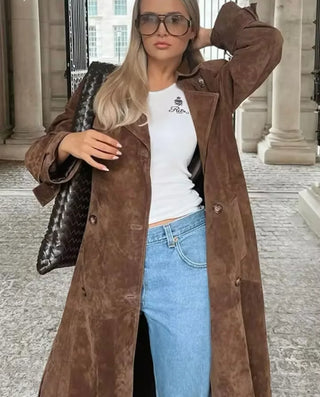 Victoria Suede Belted Trench Coat